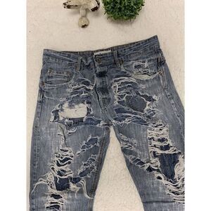 Pollution Jeans Mens 36x33 shredded destroyed‎ denim casual Blue Grunge